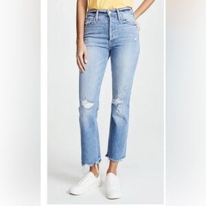MOTHER superior Light Blue Distressed Straight Leg Jeans